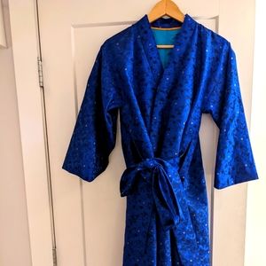 Vintage Blue Silk Kimono Robe